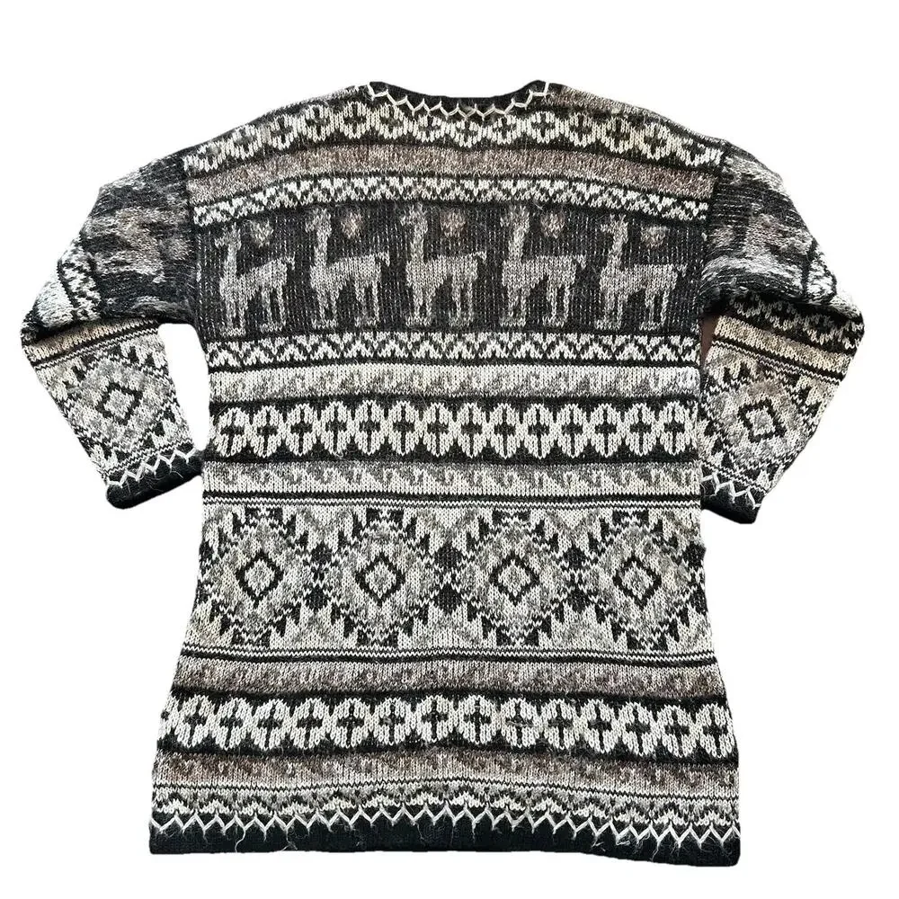 Peruvian Connection 100% Alpaca Wool Llama Print Size M 3/4 Sleeve Boho - Picture 3 of 4